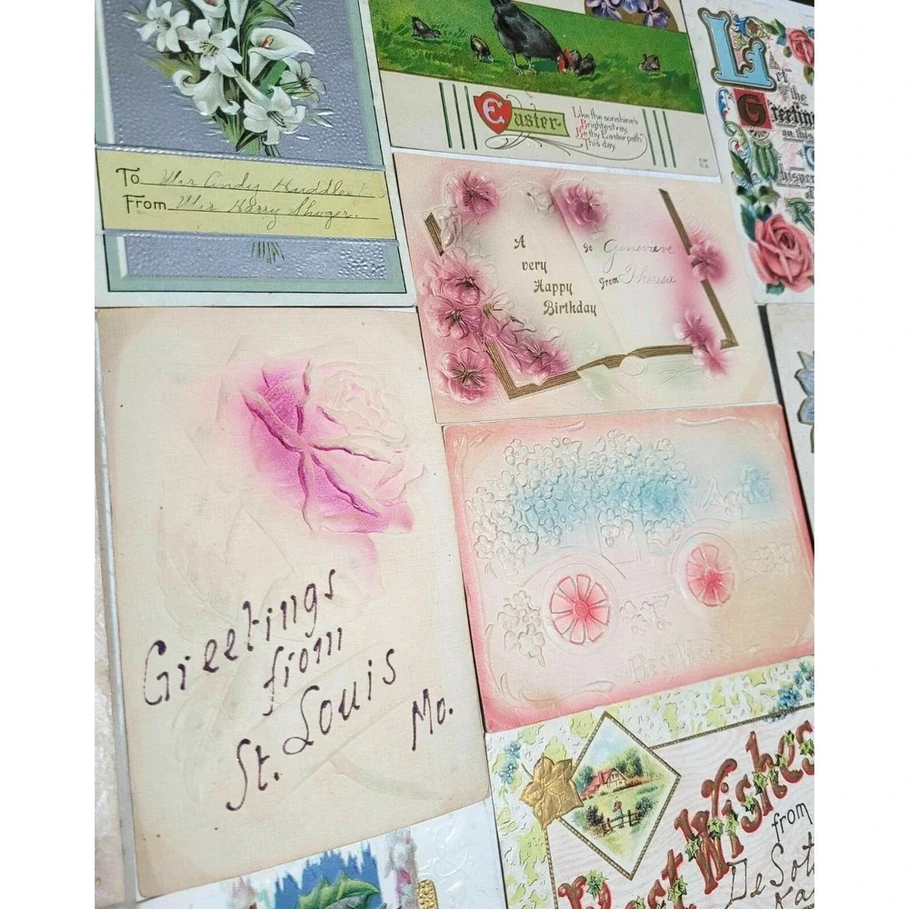 31 Vintage 3D Relief Embossed Postcards - Birthday,‎ Easter, Greetings - Used